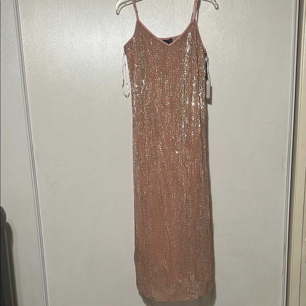 🆕1.State Sequin Slip Dress in Lustre Nude Size L